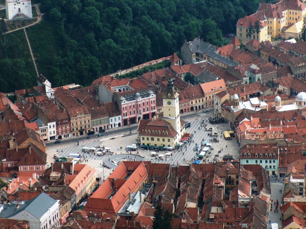 Aerial view of Brasov -aerial Dracula tours from Brasov, best time to visit Transylvania