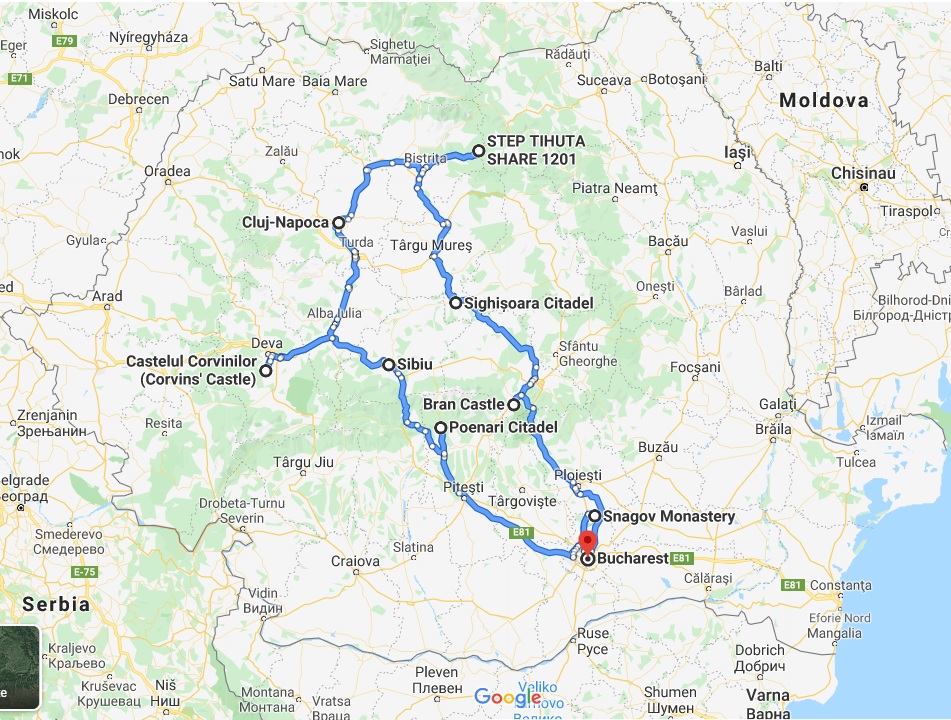 map of the Halloween in Romania awarded Dracula tour, best time to visit Transylvania